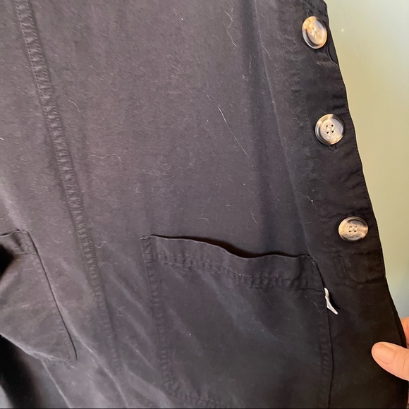 Aks Amy K Su black Tencel side button Jumper midi apron dress XS S pockets - Picture 4 of 7